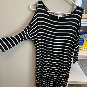 Charlotte Russe Black and White Striped Cut Out Shoulder Dress- Size Medium